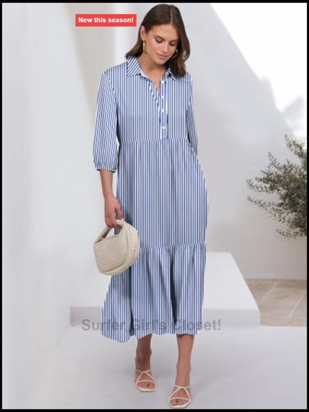 3/4 Puff Sleeve V Neck Floral Print Maxi Dress - Casual Boho - Picture 3 of 7